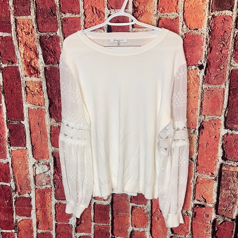 Siani Milano White Embroidered Sheer Sleeve Women’s  Sweater blouse size XL